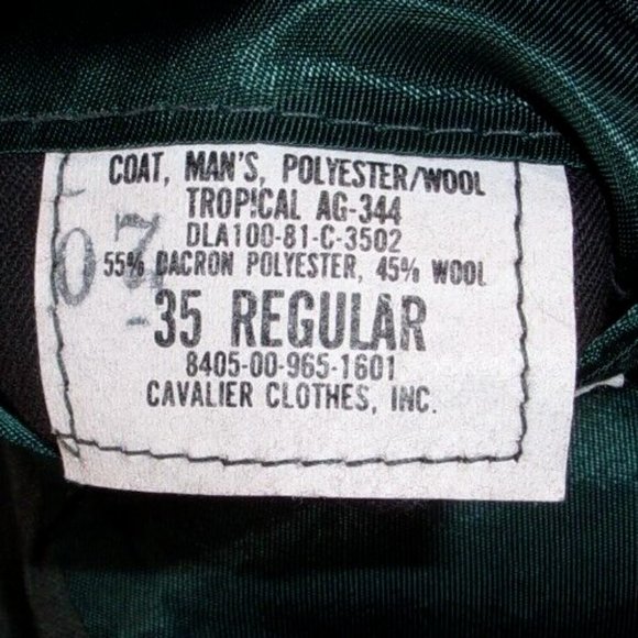 DLA U.S. ARMY DRESS GREEN CLASS A JACKET UNIFORM TROPICAL AG-344 35R EC 1156 - Picture 12 of 12